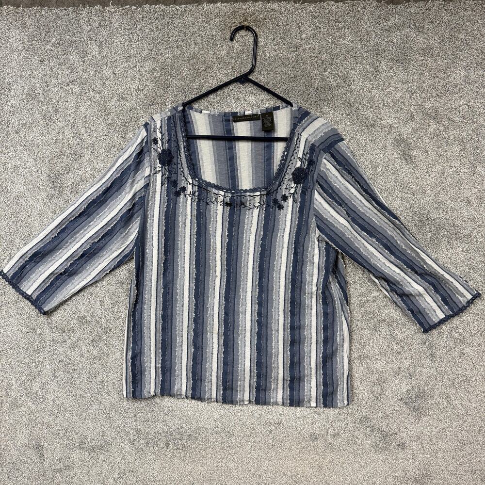 Preswick & Moore Top Sz XL Embroidered Coastal Grandmother Y2K Spring Boho Chic